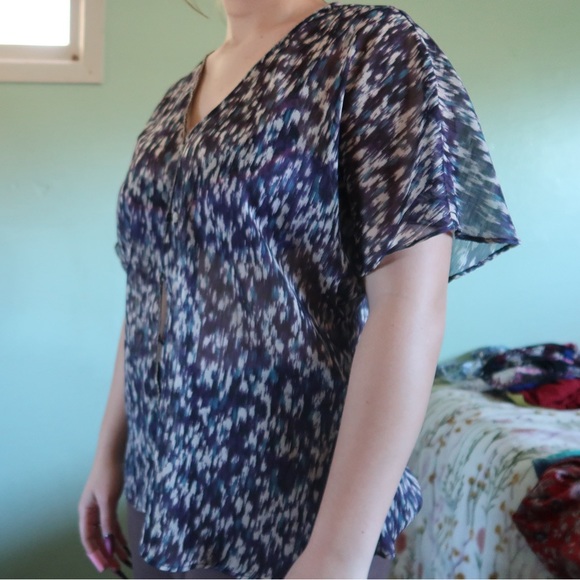 Blue sheer button up blouse. - Picture 2 of 4